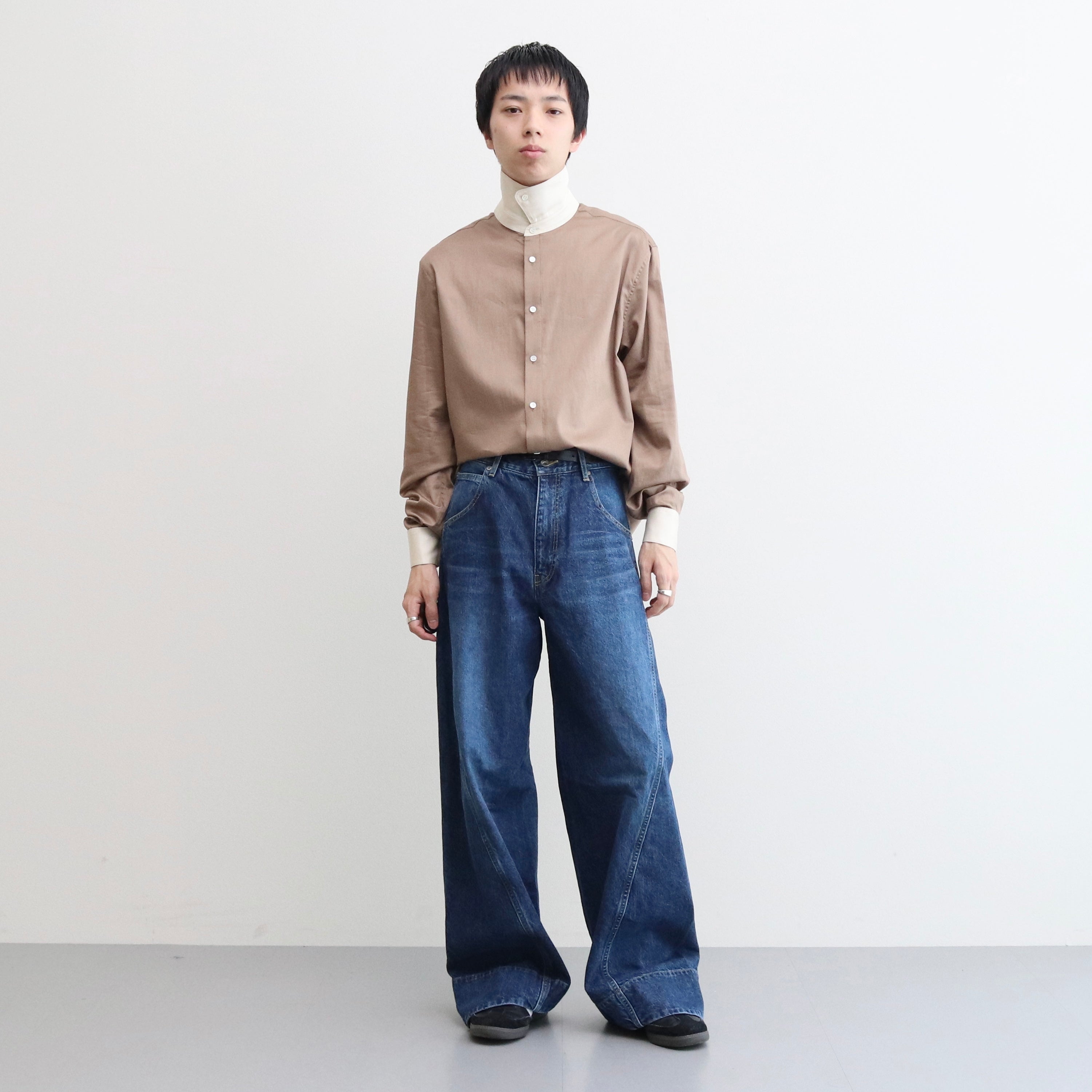 HIGH COLLAR SHIRT #CAMEL×OFF WHITE [TI035015]