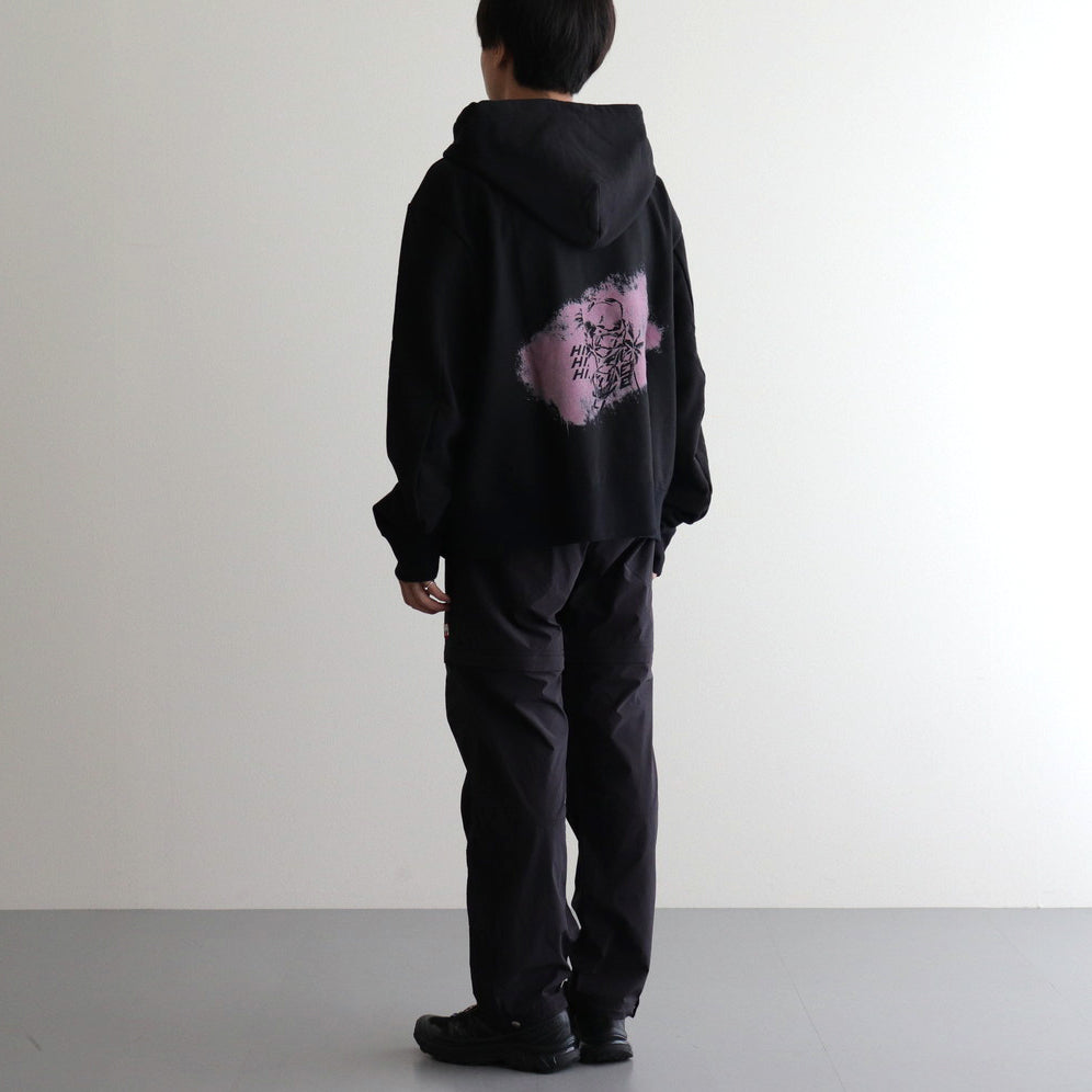 BACK PRINTED ZIP UP HOODIE #BLACK [241-01-0602]