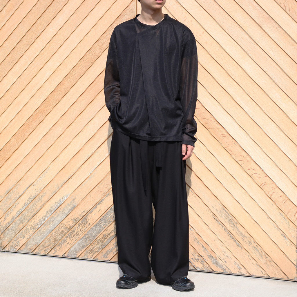SEE THOUGH Y NECK L/S T-SHIRTS #BLACK [TS-01-0001L]