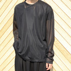 SEE THOUGH Y NECK L/S T-SHIRTS #BLACK [TS-01-0001L]