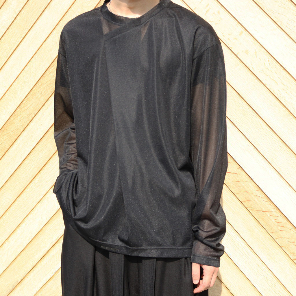 SEE THOUGH Y NECK L/S T-SHIRTS #BLACK [TS-01-0001L]