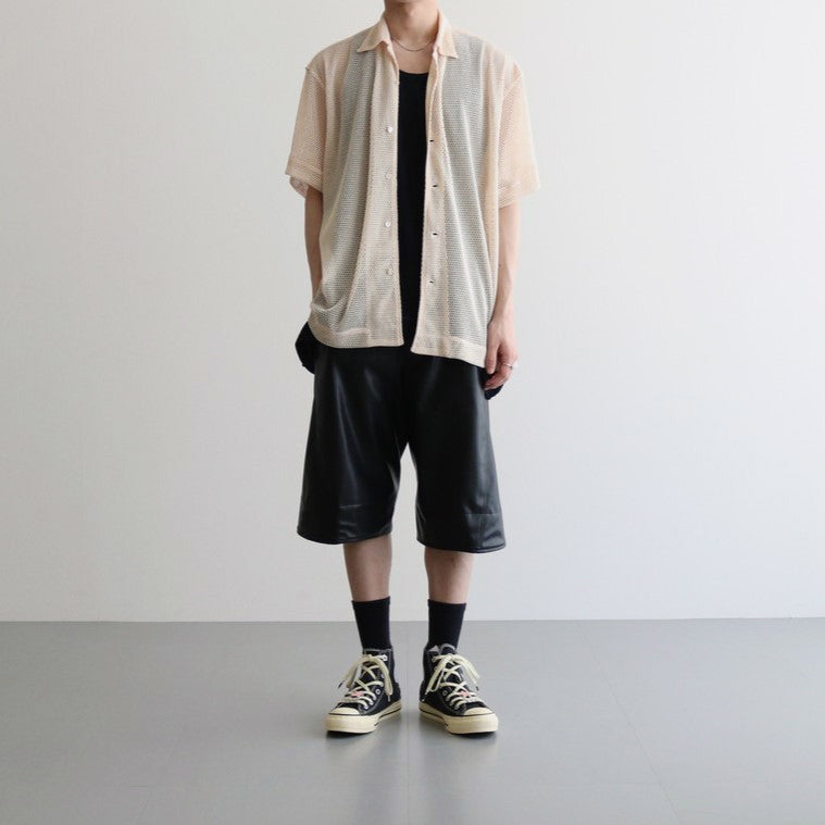 MESH OPEN COLLAR SHIRTS #BEIGE [241-01-0102M]