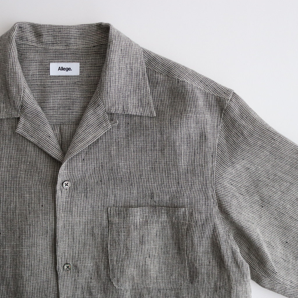 Linen Stripe Open Callor S/S Shirt #GRAY [AL24S-SH05]