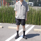 Linen Stripe Open Callor S/S Shirt #GRAY [AL24S-SH05]