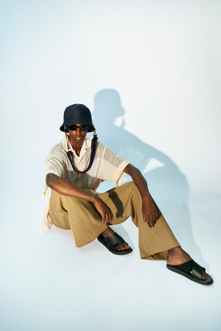 MESH OPEN COLLAR SHIRTS #BEIGE [241-01-0102M]