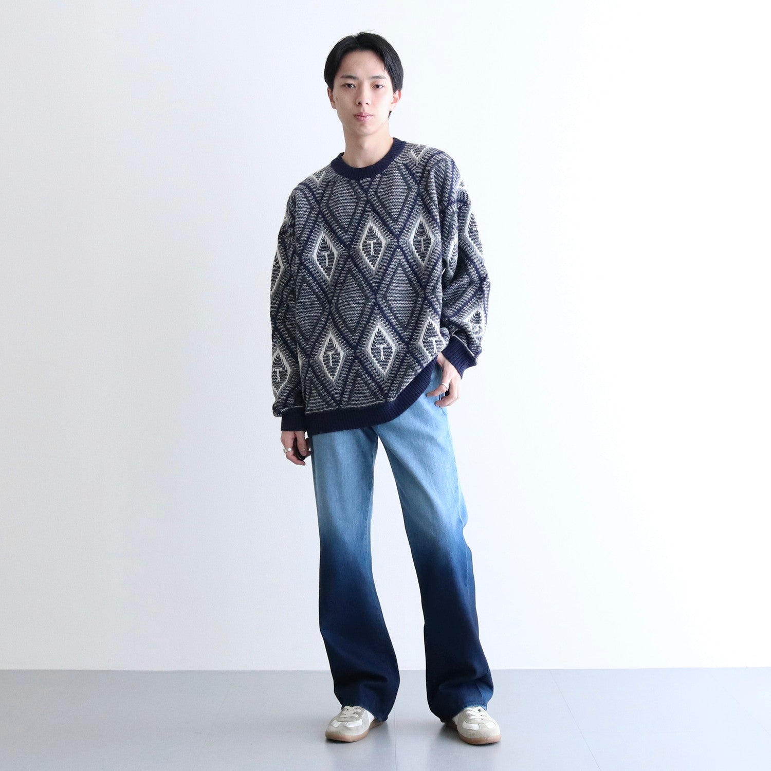 Diamond pull over knit #NAVY [TTT-2024SS-KT04]