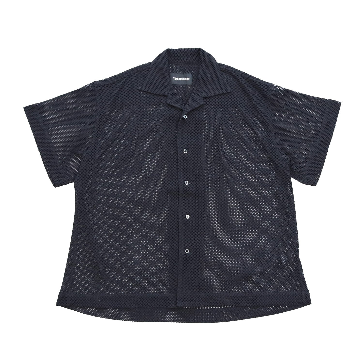 MESH OPEN COLLAR SHIRTS #BLACK [241-01-0102M]