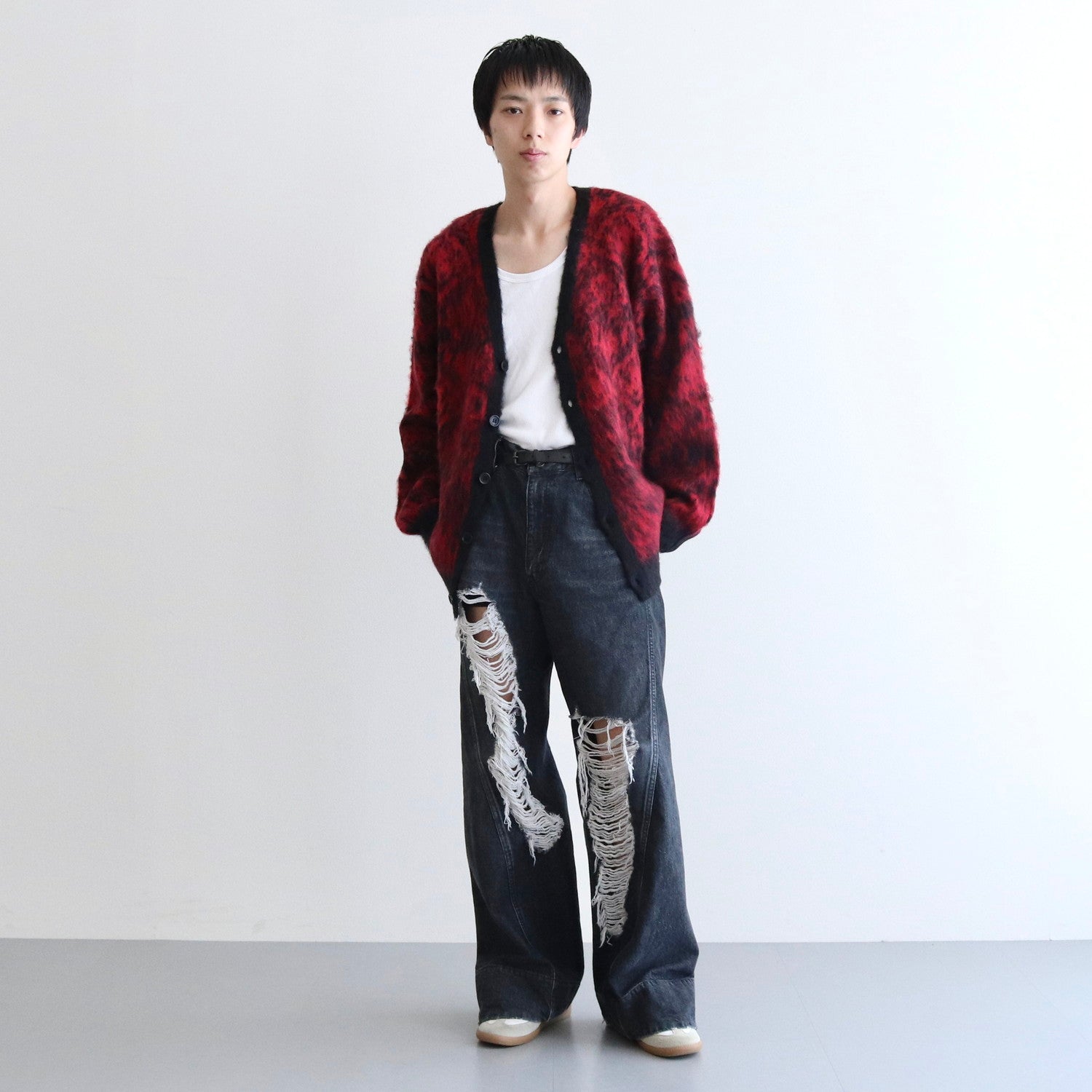 PYTHON PATTERN MOHAIR CARDIGAN #RED [232-01-0501]
