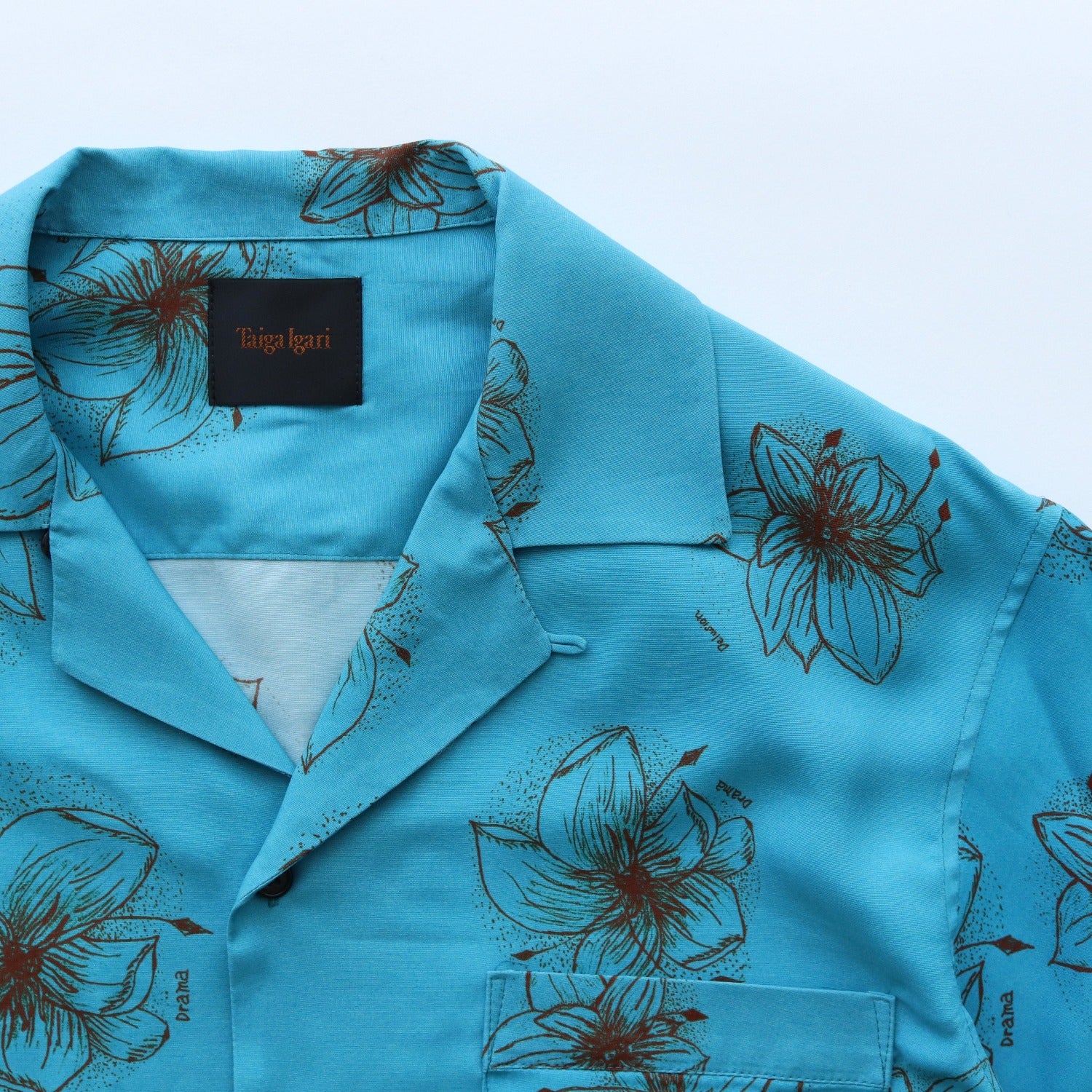 HAWAIIAN H/S SHIRT #SKY/BROWN [TI4009]