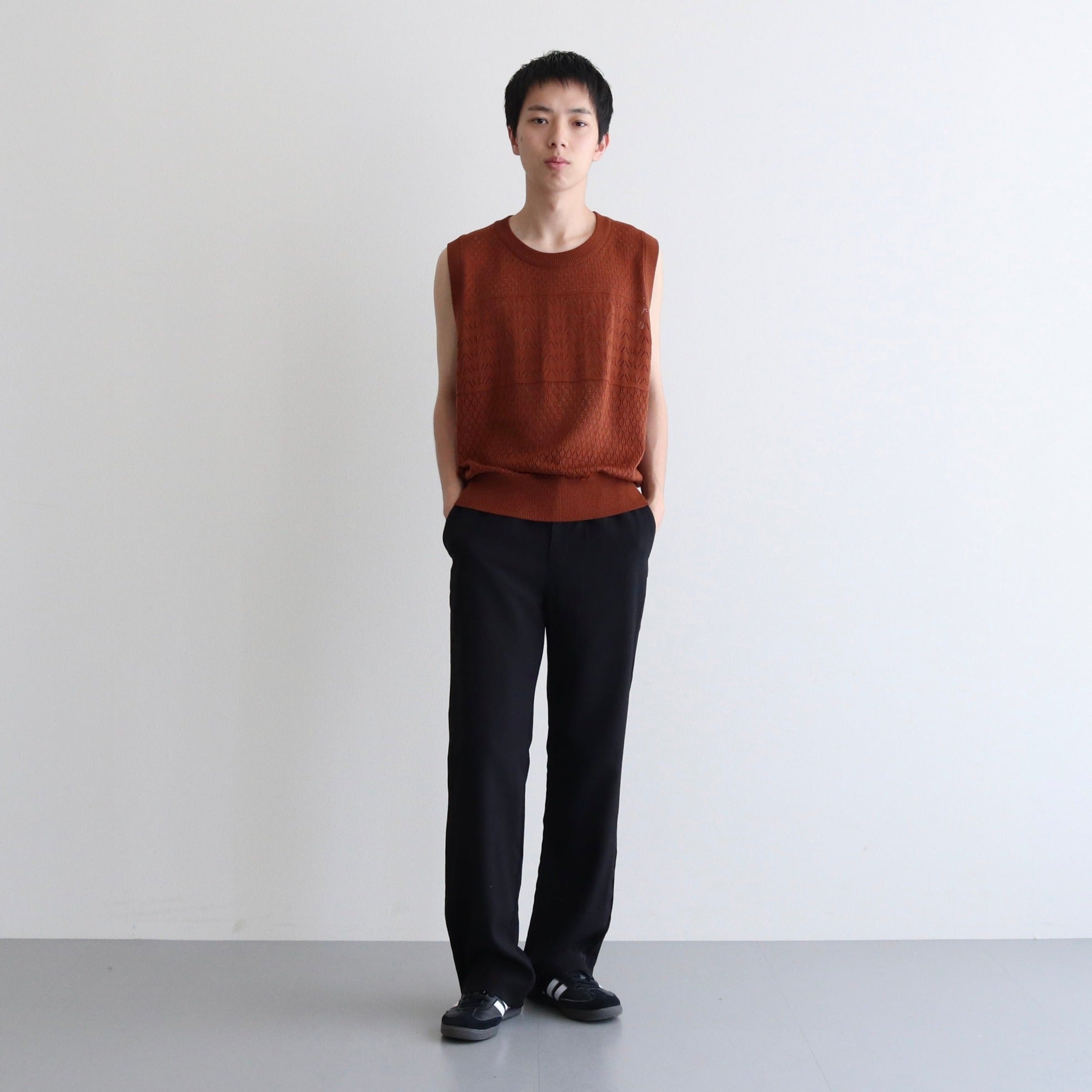 OPENWORK KNIT VEST #BROWN [AL23S-KN03]