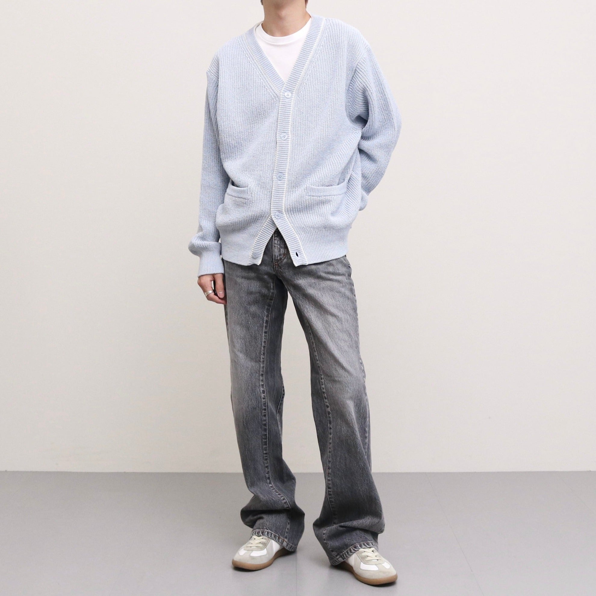 RIB CARDIGAN #SAX [AL23S-KN02]