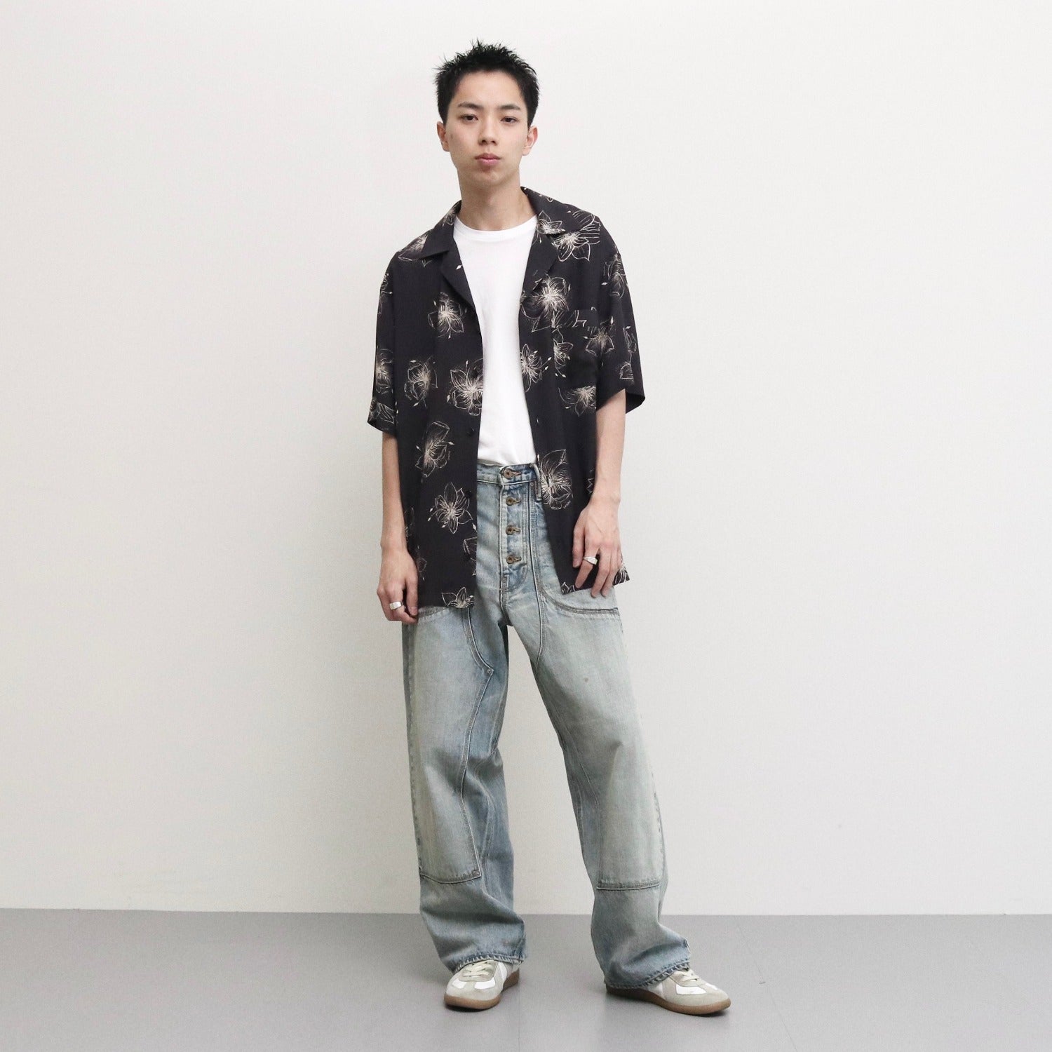 HAWAIIAN H/S SHIRT #BLACK/CREAM [TI4009]