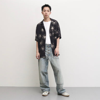 HAWAIIAN H/S SHIRT #BLACK/CREAM [TI4009]