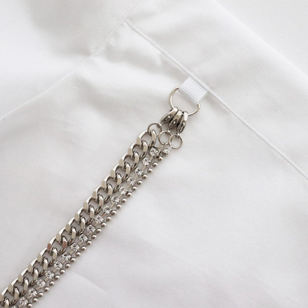 NECKLESS ATTACHED OPEN COLLAR SHIRTS #WHITE [231-01-0103]