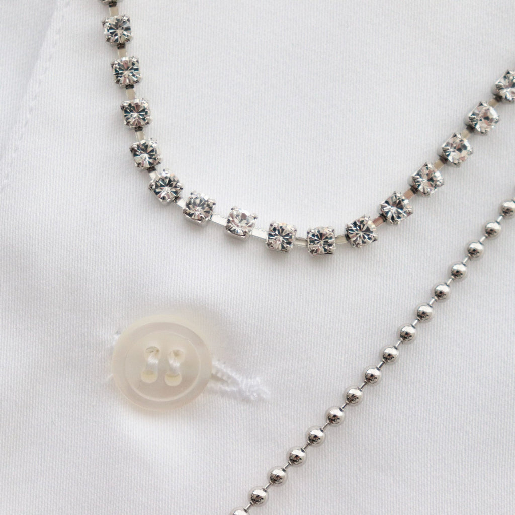 NECKLESS ATTACHED OPEN COLLAR SHIRTS #WHITE [231-01-0103]