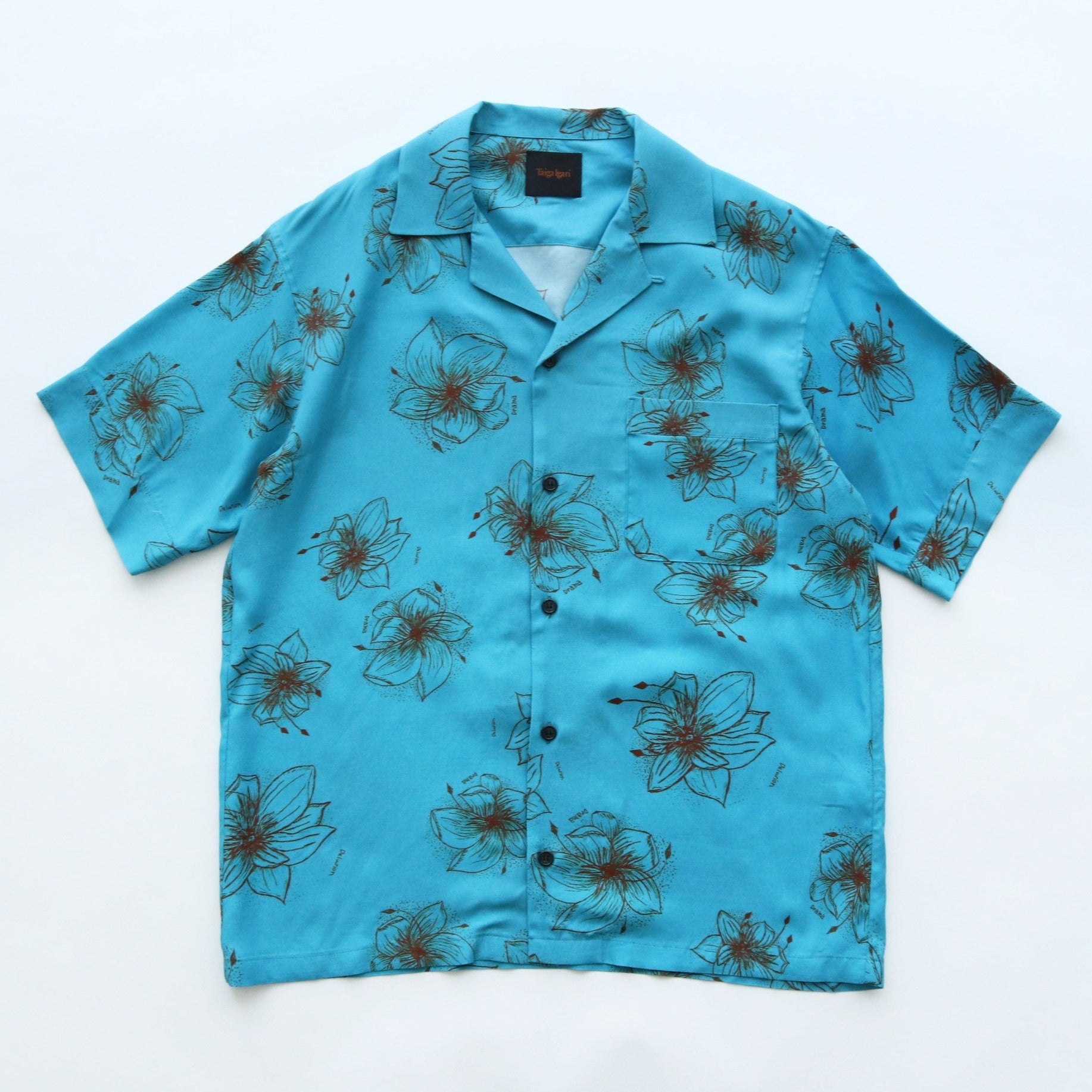 HAWAIIAN H/S SHIRT #SKY/BROWN [TI4009]